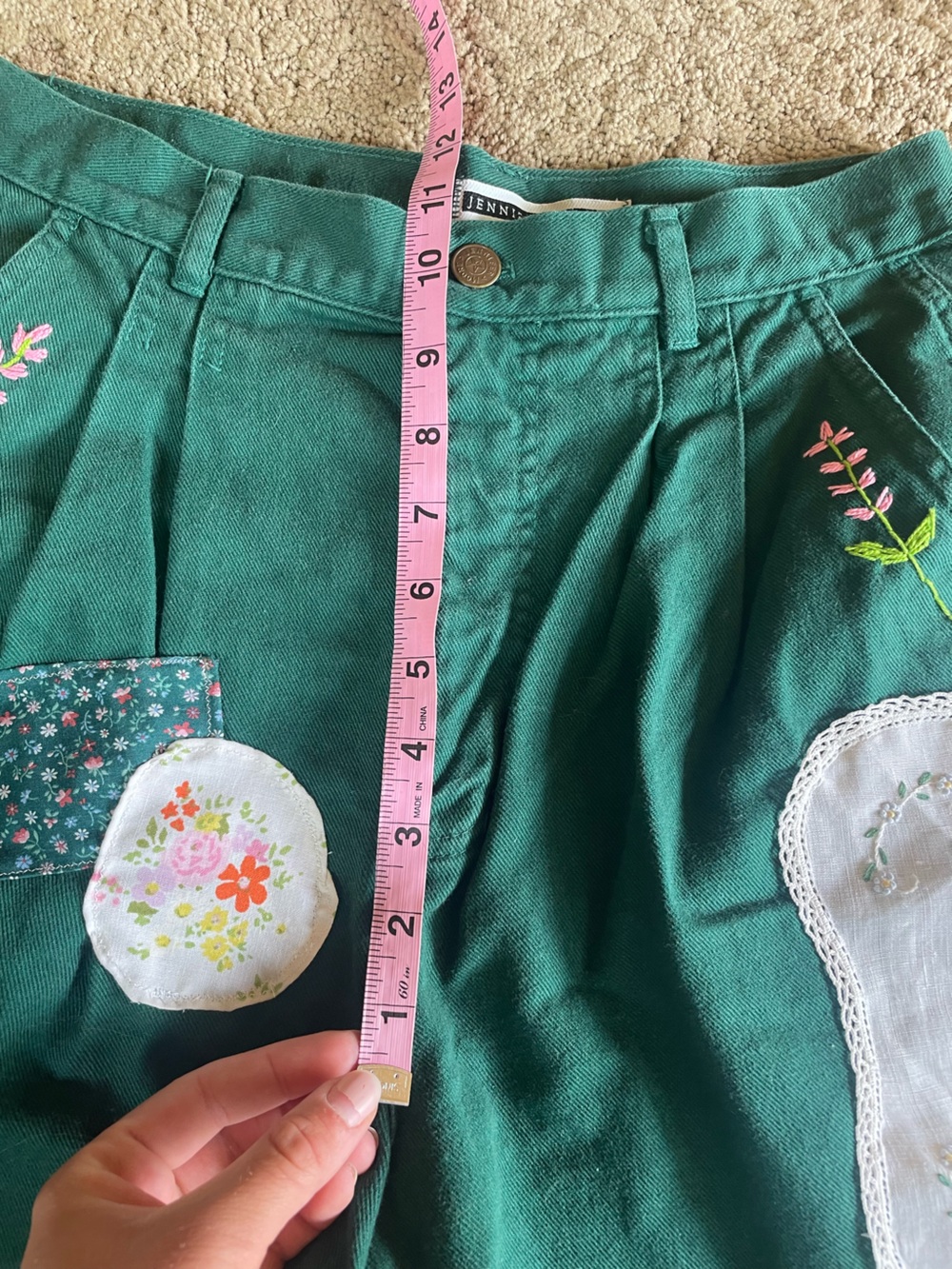 Vintage dark green Jennifer Moore cottagecore patchwork upcycled shorts - Picture 5 of 16